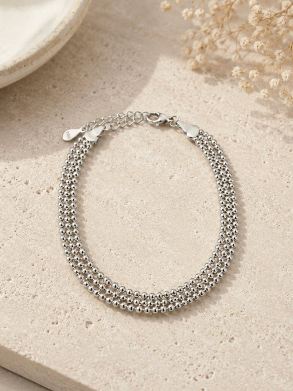 925 Sterling Silver Triple Layer Circle Bracelet Dainty Bracelet